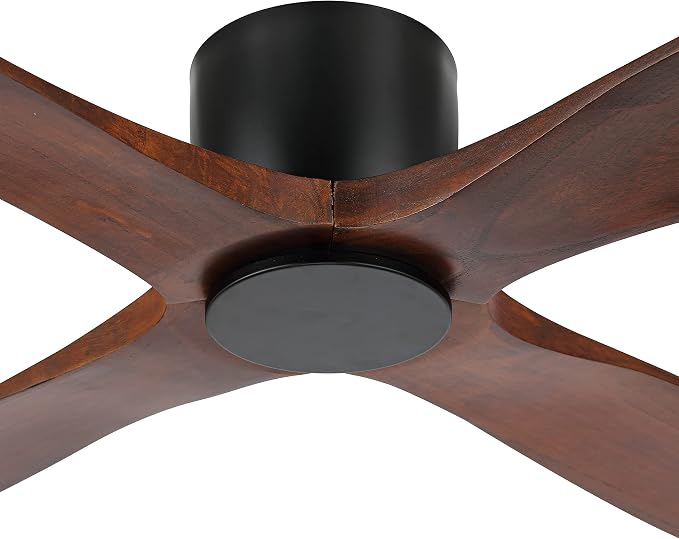 54 Inch Flush Mount DC Ceiling Fan without Lights, 4 Reversible Carved Wood Blades, 6-Speed Noiseless DC Motor, alternate