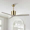 54” Modern Ceiling Fan with Downrod, Gold Plated Finish, Solid Wood Blades, Quiet 6-Speed DC Motor, Reversible Airflow