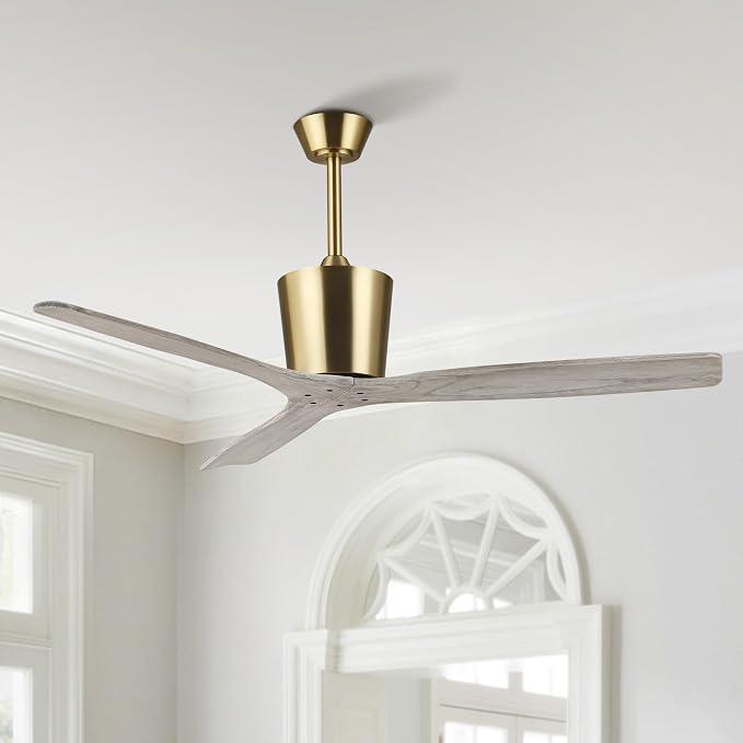 54” Modern Ceiling Fan with Downrod, Gold Plated Finish, Solid Wood Blades, Quiet 6-Speed DC Motor, Reversible Airflow