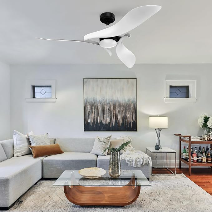 54” Modern Ceiling Fan with Light and Remote Control, Ultra Quiet DC Motor, 6-Speed Reversible Fan with Timer, Dimmable LED