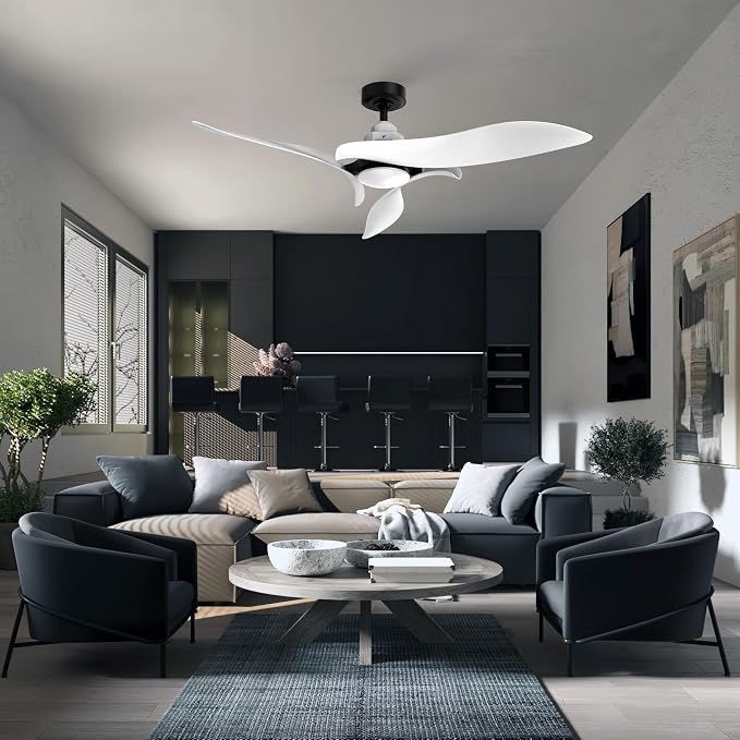 54” Modern Ceiling Fan with Light and Remote Control, Ultra Quiet DC Motor, 6-Speed Reversible Fan with Timer, Dimmable LED