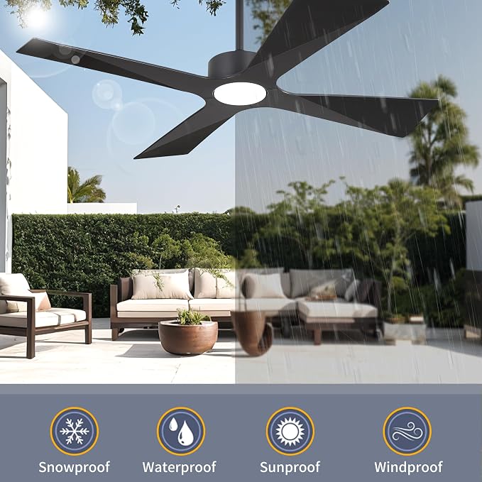 54" Wet Rated Outdoor Ceiling Fan with Lights, 4 ABS Plastic Blades, Reversible DC Motor, 6-Speed Remote Control, 3 CCT