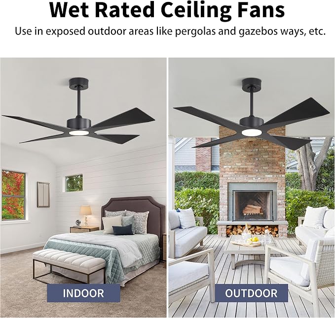 54" Wet Rated Outdoor Ceiling Fan with Lights, 4 ABS Plastic Blades, Reversible DC Motor, 6-Speed Remote Control, 3 CCT