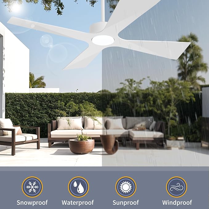 54" Wet Rated Outdoor Ceiling Fan with Lights, 4 ABS Plastic Blades, Reversible DC Motor, 6-Speed Remote Control, 3 CCT