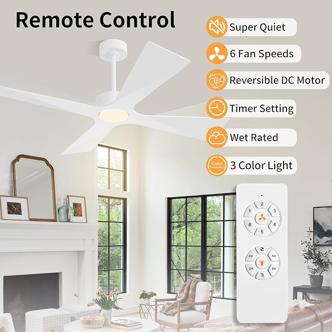 54" Wet Rated Outdoor Ceiling Fan with Lights, 4 ABS Plastic Blades, Reversible DC Motor, 6-Speed Remote Control, 3 CCT