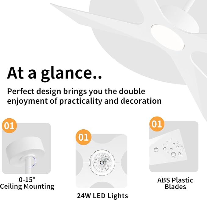 54" Wet Rated Outdoor Ceiling Fan with Lights, 4 ABS Plastic Blades, Reversible DC Motor, 6-Speed Remote Control, 3 CCT