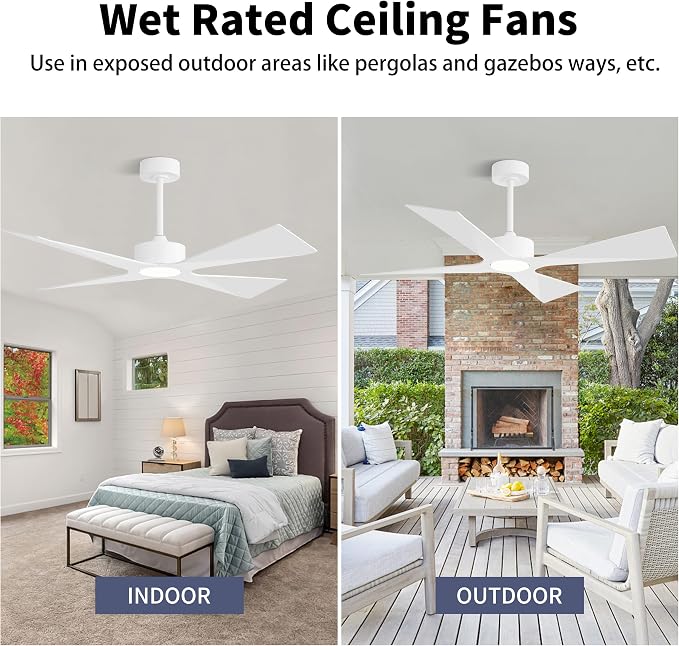54" Wet Rated Outdoor Ceiling Fan with Lights, 4 ABS Plastic Blades, Reversible DC Motor, 6-Speed Remote Control, 3 CCT