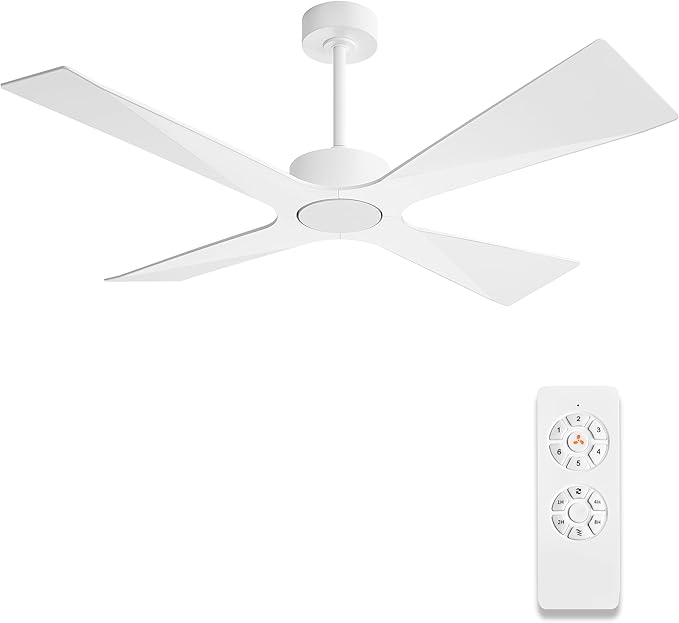 54" Wet Rated Outdoor Ceiling Fan without Lights, 4 ABS Plastic Blades, Reversible DC Motor, 6-Speed Remote Control