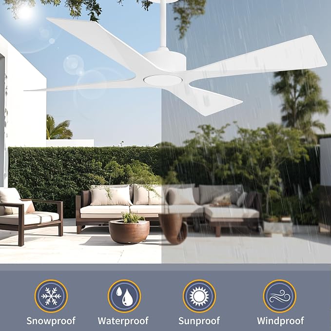 54" Wet Rated Outdoor Ceiling Fan without Lights, 4 ABS Plastic Blades, Reversible DC Motor, 6-Speed Remote Control