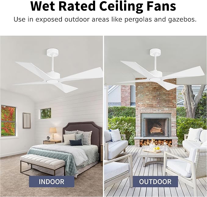 54" Wet Rated Outdoor Ceiling Fan without Lights, 4 ABS Plastic Blades, Reversible DC Motor, 6-Speed Remote Control