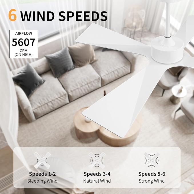 54" Wet Rated Outdoor Ceiling Fan without Lights, 4 ABS Plastic Blades, Reversible DC Motor, 6-Speed Remote Control