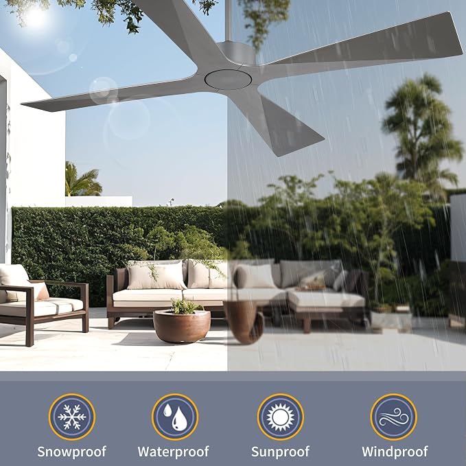 54" Wet Rated Outdoor Ceiling Fan without Lights, 4 ABS Plastic Blades, 6-Speed Reversible Quiet DC Motor, Waterproof Ceiling