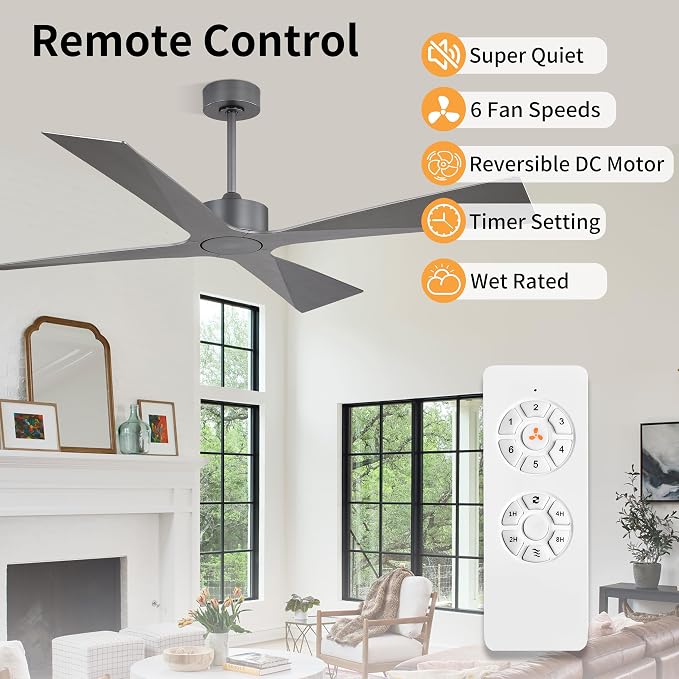 54" Wet Rated Outdoor Ceiling Fan without Lights, 4 ABS Plastic Blades, 6-Speed Reversible Quiet DC Motor, Waterproof Ceiling