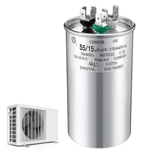 55+15 uF±6% 370/440V CBB65 Dual Run Round Capacitor for AC Motor, HVAC Capacitor, Air Conditioner Replacement