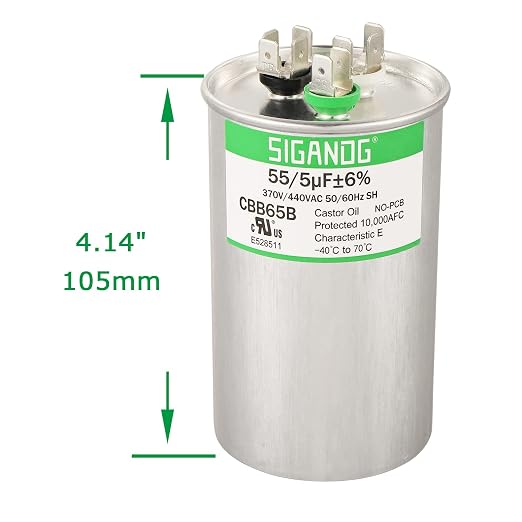 55/5 uF 55+5 MFD 370V or 440V CBB65 Dual Run Start Round Capacitor 55 5 uF MFD 370 440 Volt VAC for Condenser, alternate view