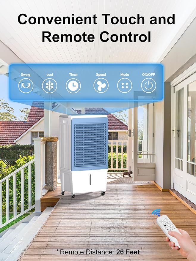 5500 CFM Swamp Cooler Air Conditioner, Outdoor Evaporative Air Cooler with 12.5 Gal Water Tank, Remote, 120° Oscillation, 12H