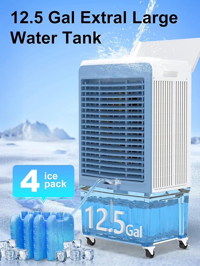 5500 CFM Swamp Cooler Air Conditioner, Outdoor Evaporative Air Cooler with 12.5 Gal Water Tank, Remote, 120° Oscillation, 12H