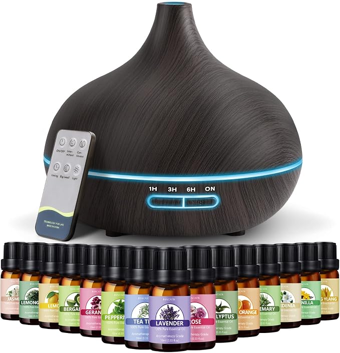 550ml Aromatherapy Diffuser with 15x10mL Essential Oils, Ultrasonic Technology, Remote Control for Home Office, product image
