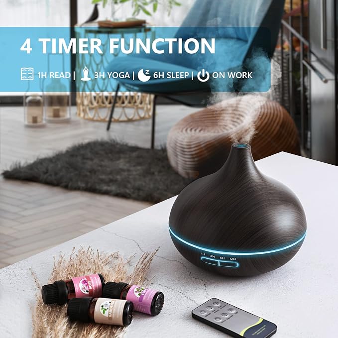 550ml Aromatherapy Diffuser with 15x10mL Essential Oils, Ultrasonic Technology, Remote Control for Home Office, alternate