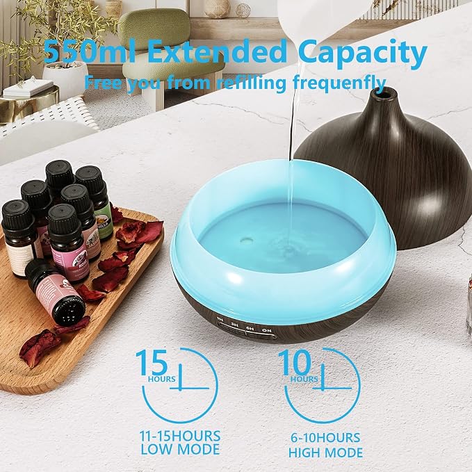 550ml Aromatherapy Diffuser with 15x10mL Essential Oils, Ultrasonic Technology, Remote Control for Home Office, alternate