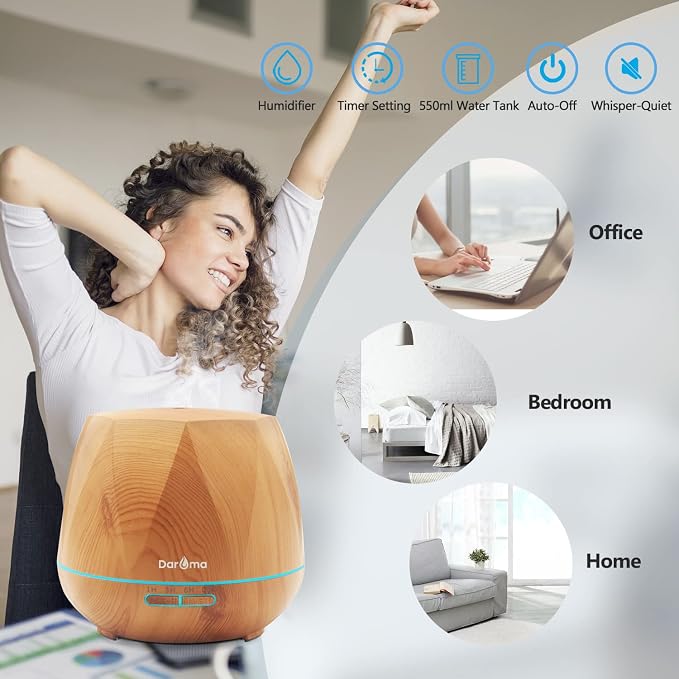 550ml Essential Oil Diffuser, Upgraded Remote Control 6 in 1 Aromatherapy Ultrasonic Cool Mist Humidifier, alternate product