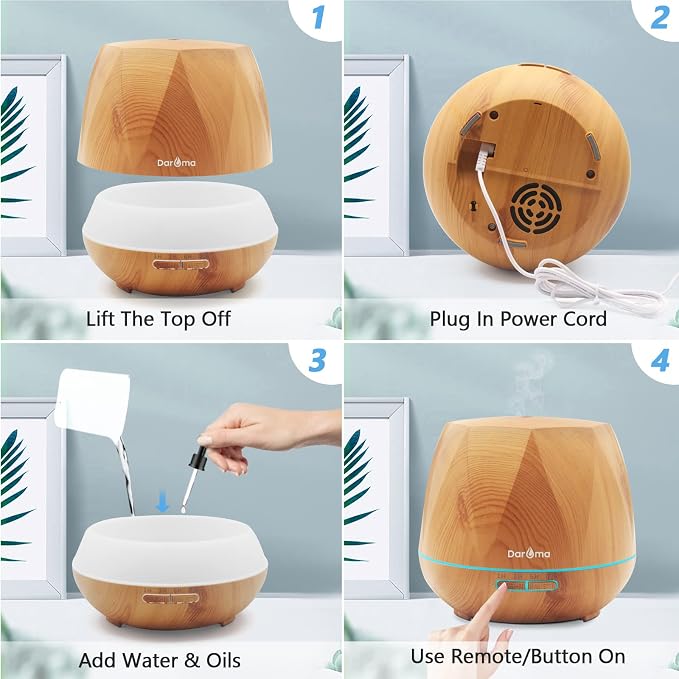 550ml Essential Oil Diffuser, Upgraded Remote Control 6 in 1 Aromatherapy Ultrasonic Cool Mist Humidifier, alternate product