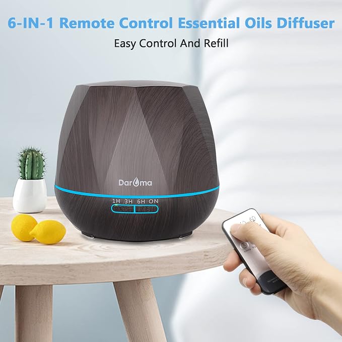 550ml Essential Oil Diffuser, Upgraded Remote Control 6 in 1 Aromatherapy Ultrasonic Cool Mist Humidifier, alternate product
