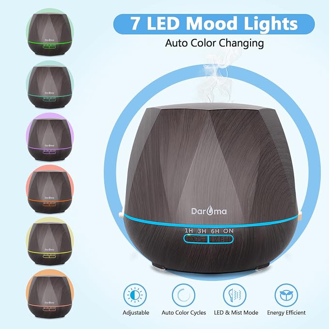 550ml Essential Oil Diffuser, Upgraded Remote Control 6 in 1 Aromatherapy Ultrasonic Cool Mist Humidifier, alternate product