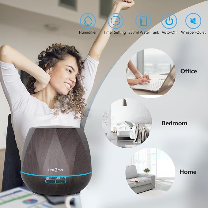 550ml Essential Oil Diffuser, Upgraded Remote Control 6 in 1 Aromatherapy Ultrasonic Cool Mist Humidifier, alternate product