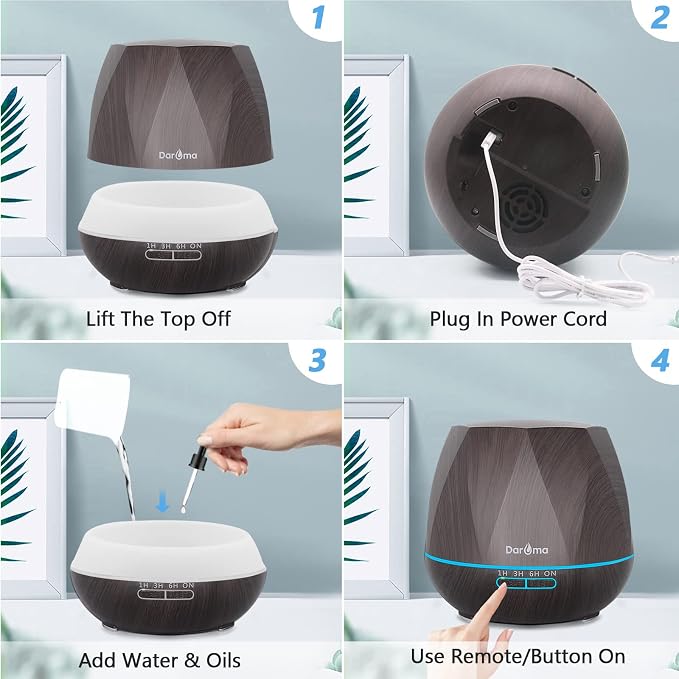 550ml Essential Oil Diffuser, Upgraded Remote Control 6 in 1 Aromatherapy Ultrasonic Cool Mist Humidifier, alternate product