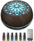 550ml Large Capacity Essential Oil Diffuser with 6 Aromatherapy Oils Set,Ultrasonic Air Humidifier with Timer and 7 Color LED