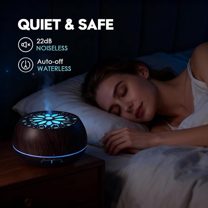 550ml Large Capacity Essential Oil Diffuser with 6 Aromatherapy Oils Set,Ultrasonic Air Humidifier with Timer and 7 Color LED