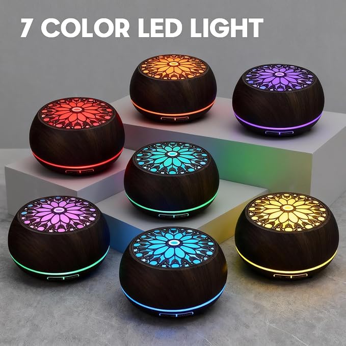 550ml Large Capacity Essential Oil Diffuser with 6 Aromatherapy Oils Set,Ultrasonic Air Humidifier with Timer and 7 Color LED