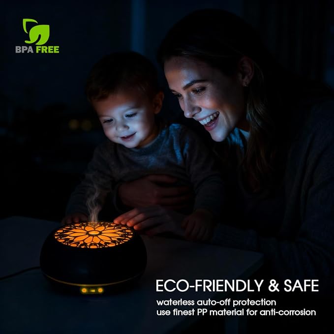 550ml Large Capacity Essential Oil Diffuser with 6 Aromatherapy Oils Set,Ultrasonic Air Humidifier with Timer and 7 Color LED