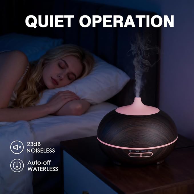 550ml Large Capacity Essential Oil Diffuser with 6 Essential Oil Set, Aromatherapy Ultrasonic Air Humidifier with Timer