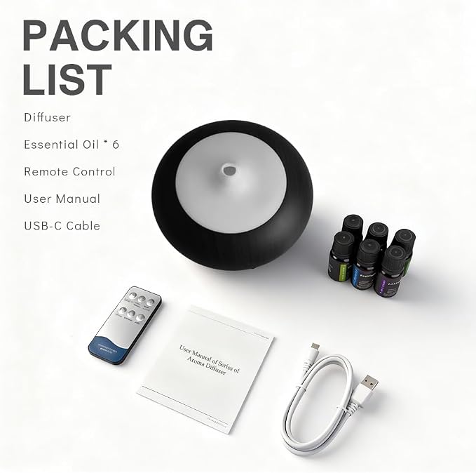 550ml Large Capacity Essential Oil Diffuser with 6 Essential Oil Set, Aromatherapy Ultrasonic Air Humidifier with Timer