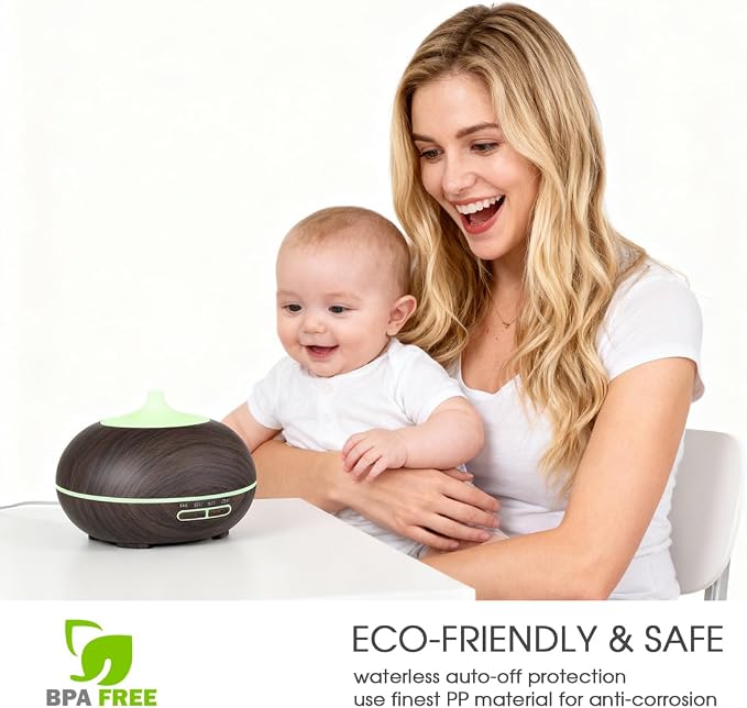 550ml Large Capacity Essential Oil Diffuser with 6 Essential Oil Set, Aromatherapy Ultrasonic Air Humidifier with Timer
