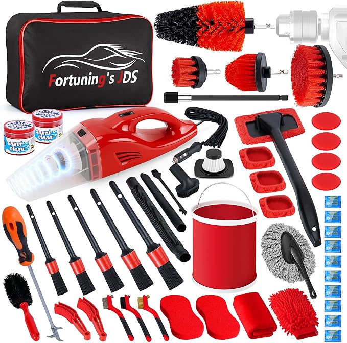 55PCS Car Detailing Kit Interior Cleaner with High Power Handheld Vacuum, Car Detailing Brush Set, Car Cleaning Kit, Drill