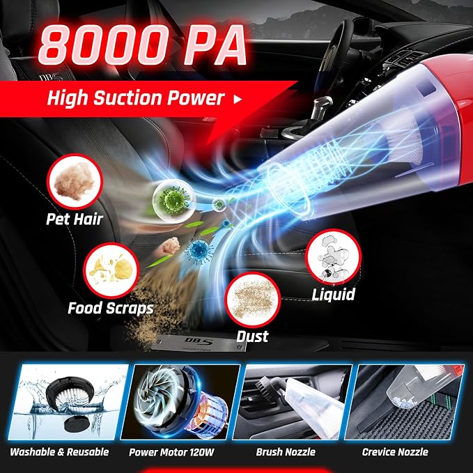 55PCS Car Detailing Kit Interior Cleaner with High Power Handheld Vacuum, Car Detailing Brush Set, Car Cleaning Kit, Drill