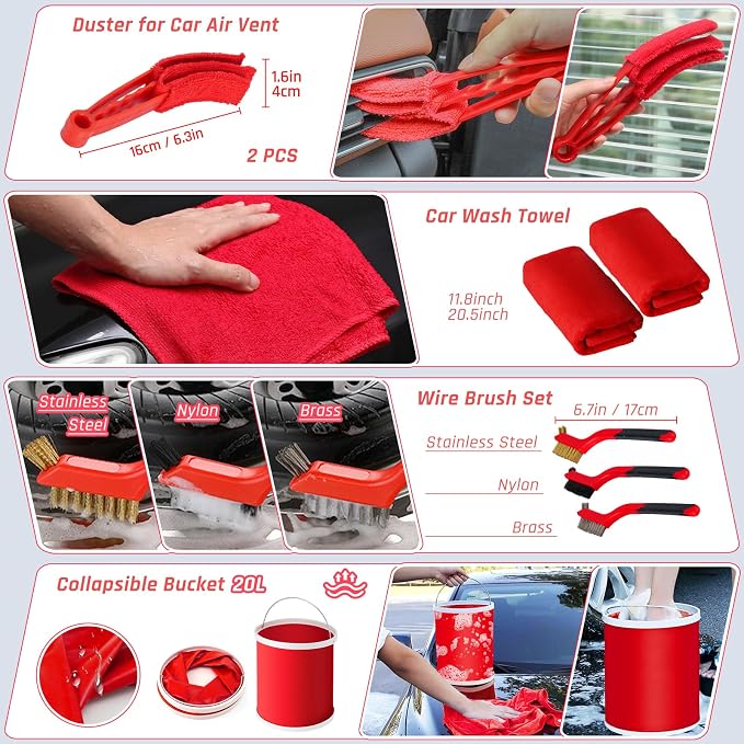 55PCS Car Detailing Kit Interior Cleaner with High Power Handheld Vacuum, Car Detailing Brush Set, Car Cleaning Kit, Drill