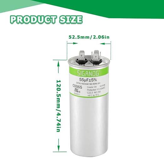 55uF 55 MFD 370V or 450V CBB65 Run Start Capacitor 55 uF 370 450 Volt VAC for Condenser Straight Cool or Heat Pump Air