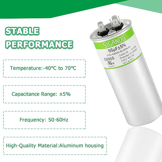 55uF 55 MFD 370V or 450V CBB65 Run Start Capacitor 55 uF 370 450 Volt VAC for Condenser Straight Cool or Heat Pump Air