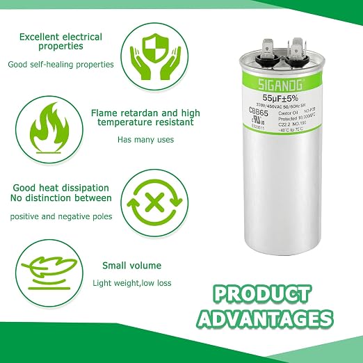 55uF 55 MFD 370V or 450V CBB65 Run Start Capacitor 55 uF 370 450 Volt VAC for Condenser Straight Cool or Heat Pump Air