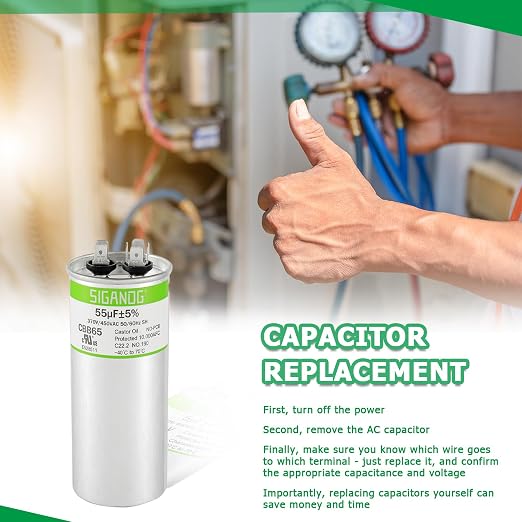 55uF 55 MFD 370V or 450V CBB65 Run Start Capacitor 55 uF 370 450 Volt VAC for Condenser Straight Cool or Heat Pump Air
