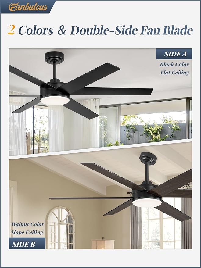 56 Inch Ceiling Fans with Lights and Remote, Reversible 6 Blades, Dimmable, 3000K-6000K Adjustable, Outdoor Ceiling Fans for