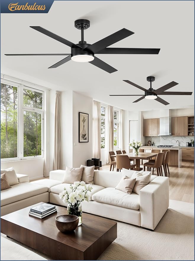 56 Inch Ceiling Fans with Lights and Remote, Reversible 6 Blades, Dimmable, 3000K-6000K Adjustable, Outdoor Ceiling Fans for