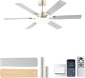 56 Inch Ceiling Fans with Lights, Large Modern Nickel Ceiling Fan with Light and Remote Control, 6 Double Sided Blades, 6