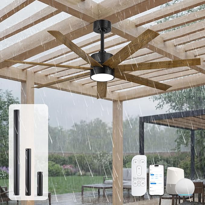 56 Inch Outdoor Ceiling Fan for Patios Waterproof, All-Weather Wet-Rated High CFM 7-Blade Fan, Smart Alexa/App/Remote