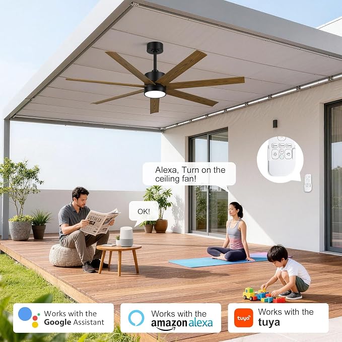 56 Inch Outdoor Ceiling Fan for Patios Waterproof, All-Weather Wet-Rated High CFM 7-Blade Fan, Smart Alexa/App/Remote