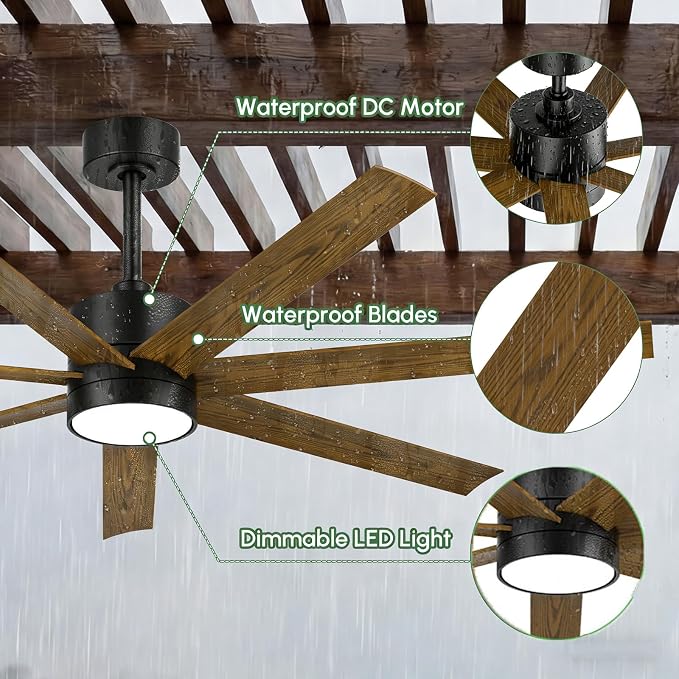 56 Inch Outdoor Ceiling Fan for Patios Waterproof, All-Weather Wet-Rated High CFM 7-Blade Fan, Smart Alexa/App/Remote